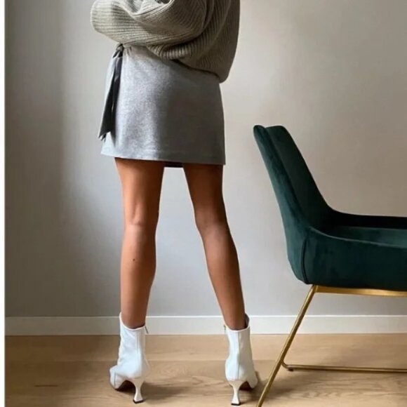 Aritzia Wilfred Dorine Mini Skirt Wool Cashmere Silk Wrap Grey Size 6 - Picture 5 of 9